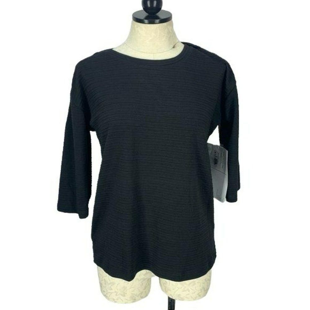 Onque Casual‎ Woman's Black Ribbed 3/4 Sleeve Blouse Size Small